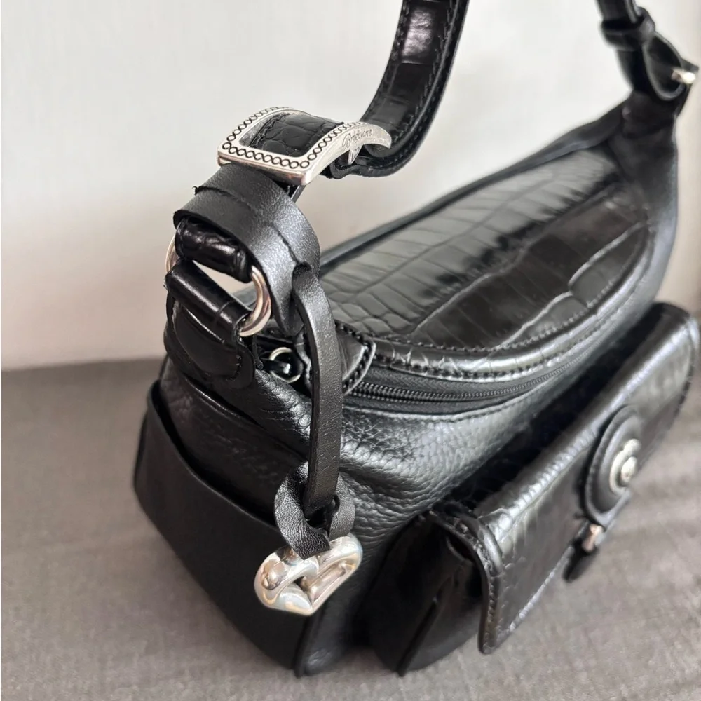 New Without Tags Brighton Monalisa Black Leather Shoulder Bag Purse - Picture 5 of 12
